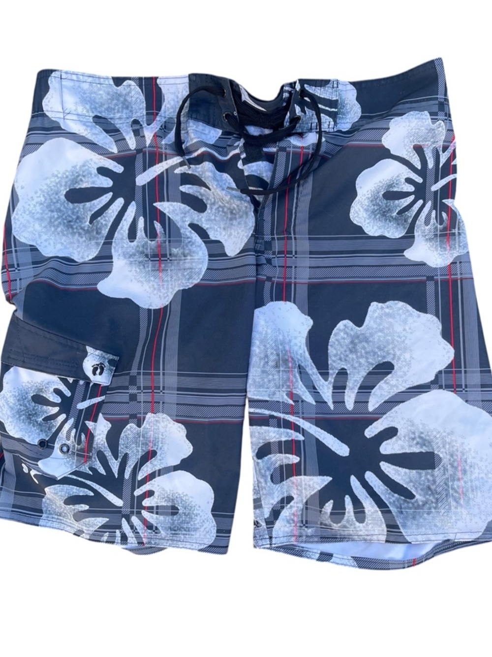 Hang Ten Men’s Multi-Blue Hawaiian Floral Design, Board Shorts w/pocket, M - Picture 2 of 6